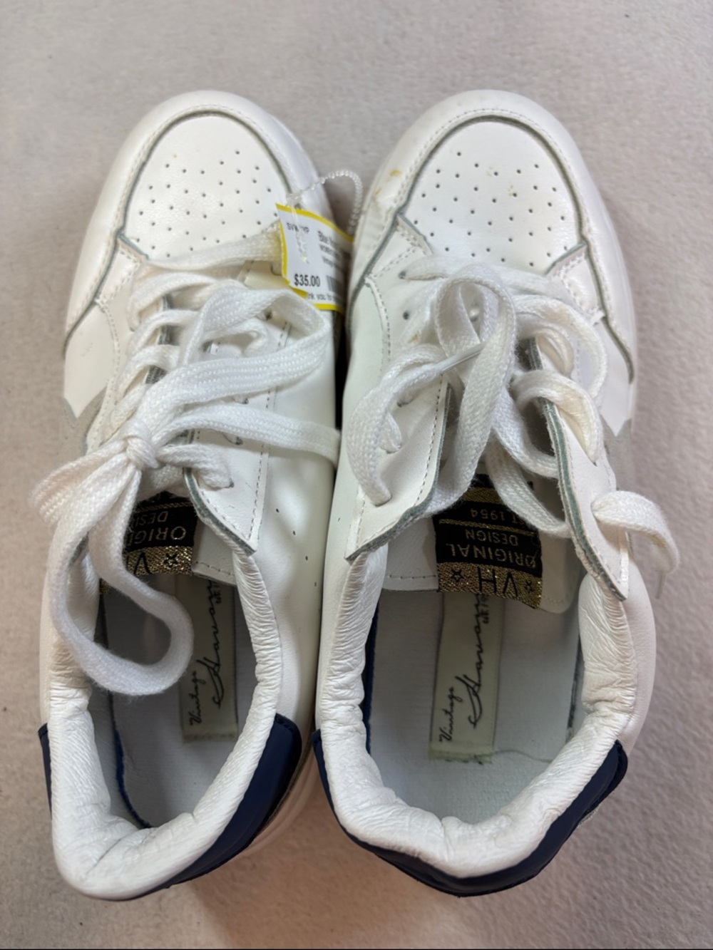 Vintage Havana White Sneakers with Navy Heel Tab